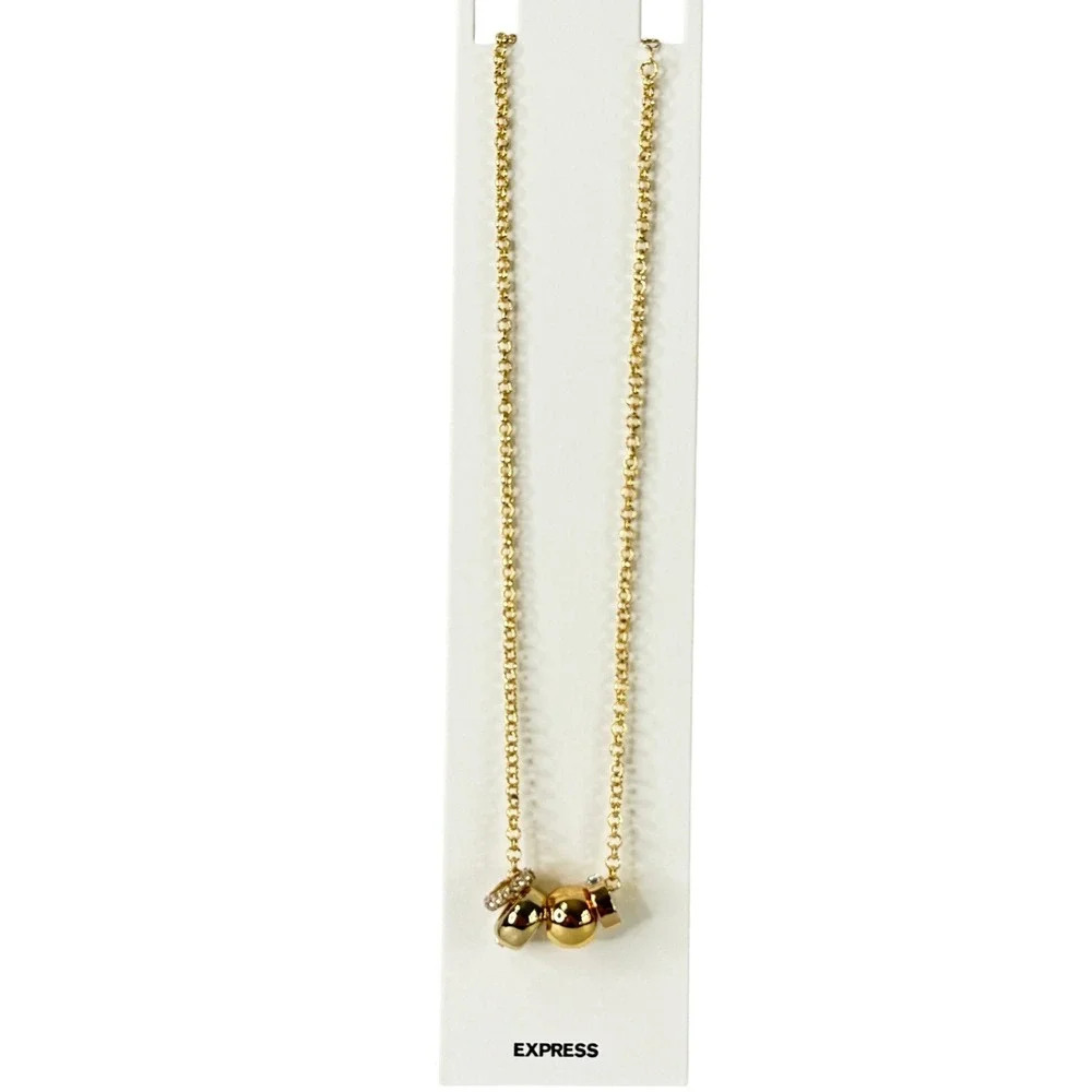 Express Bead‎ Pendant Necklace Womens OS Gold Crystal Mixed Charm Dainty